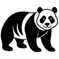 Standing Panda Bear Illustration in Black and White Silhouette Style