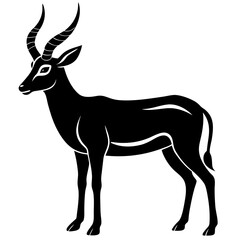 Elegant Standing Antelope Illustration with Long Horns in Black Silhouette