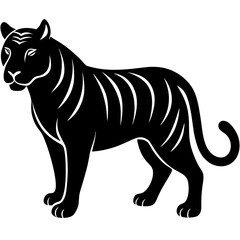 Elegant Tiger Illustration with Distinctive Black Silhouette Style on White Background