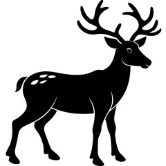 Elegant Spotted Deer with Antlers in Black Silhouette Style Illustration