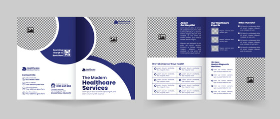 Medical, healthcare, and clinic Services promotion bifold brochure design for Healthcare business, multipurpose 2-fold brochure design template