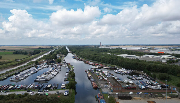 Aerial Photo of Goole UK showing Marina. Goole is a port town and civil parish on the River Ouse in the East Riding of Yorkshire, England. 