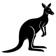 Elegant Kangaroo Standing Tall in Black Silhouette Style on White Background silhouette