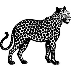 Elegant Leopard Standing Tall in Black and White Silhouette Style