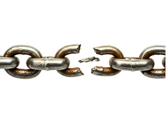 Obraz premium Broken metal chain link isolated on transparent background