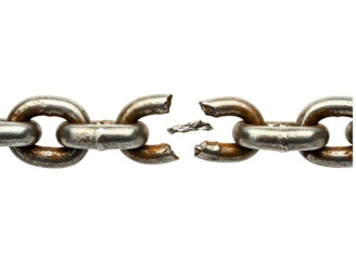 Broken metal chain link isolated on transparent background