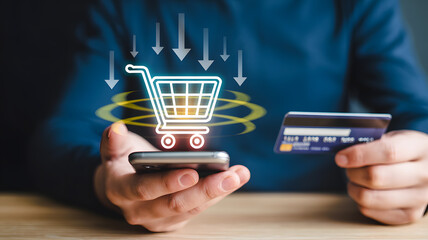 Effortlessly shop online using your smartphone and credit card, experiencing the convenience of digital commerce.