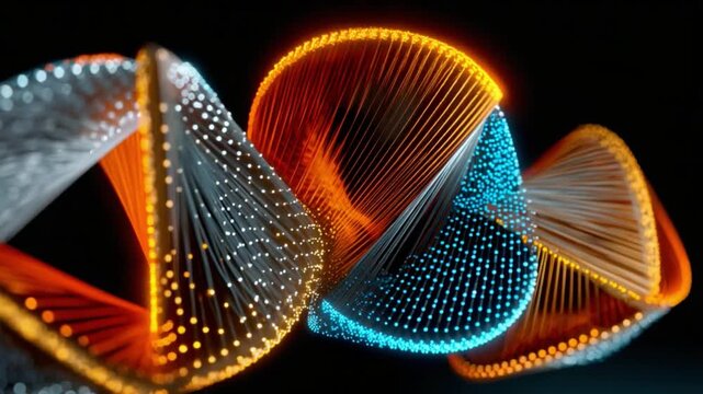 Vibrant DNA Helix: A dynamic artistic representation of a DNA helix. This image uses vibrant color and sophisticated design to highlight the fundamental structure of life.