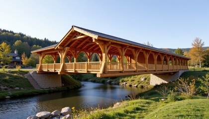 wooden bridge structure made from glulam beams strong laminated timber spans across river ideal for pedestrian use showing natural strength and engineering in structural design