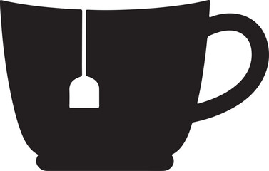Hot tea with new design cup icon in silhouette white background