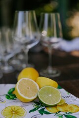 Elegant Summer Table Setting with Fresh Lemons and Lime.