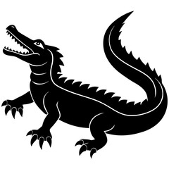 Black Crocodile with Open Mouth Isolated on White Background silhouette