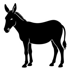 Obraz premium Standing Donkey Illustration in Black and White Silhouette Style on Isolated Background silhouette