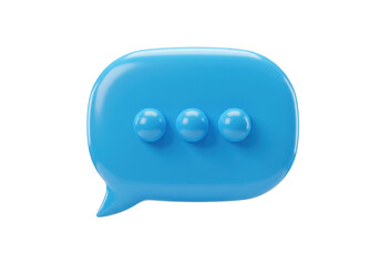 A bright blue chat bubble featuring three dots, indicating an ongoing message or thought process, isolated on transparent background