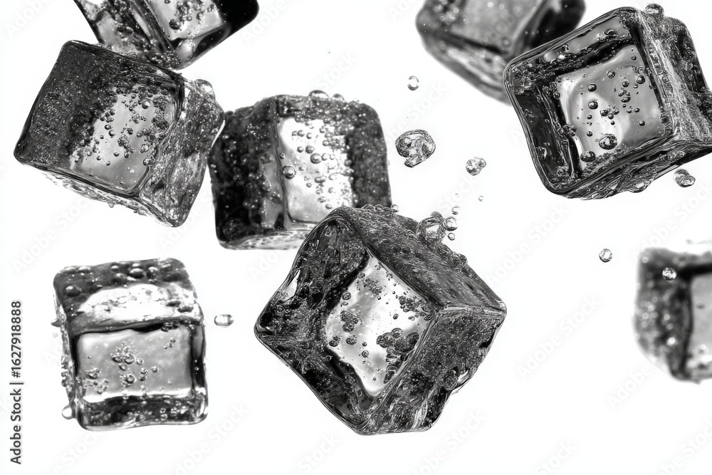 Aufkleber floating ice cubes create a refreshing spectacle in sparkling water against a white background