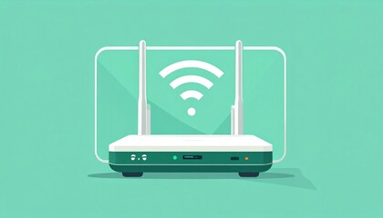 Flat Wi-Fi Router Icon on Pastel Green Background Minimalist Design with Wi-Fi Signal and Antenna