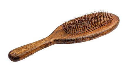 Time-Worn Wooden Hairbrush on white background