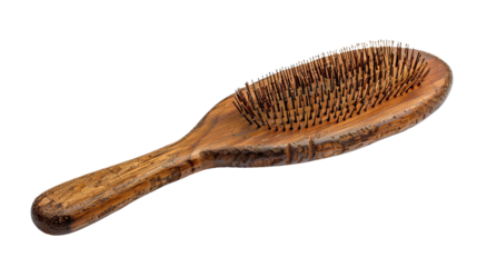 Time-Worn Wooden Hairbrush on white background