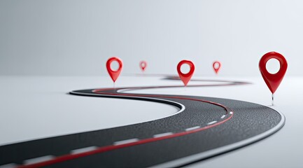 Winding road with red location markers (1)