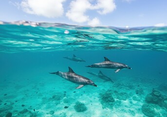 Fototapeta premium Dolphins swimming underwater