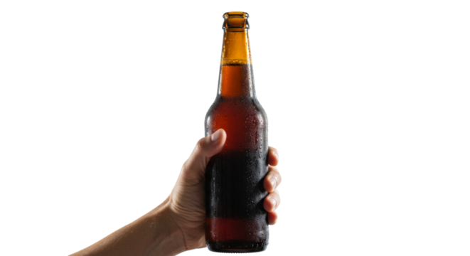 Frosted Beer Bottle in a Hand png isolated on transparent background
