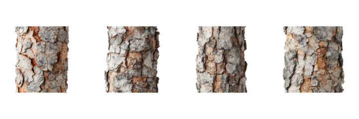 Tree Bark Texture Variations Set. Natural Patterns And Organic Design Collection Isolated On Transparent Background