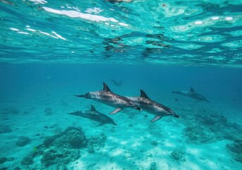 Fototapeta premium Dolphins swimming underwater (1)