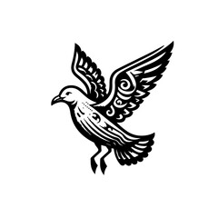 Fototapeta premium Stylized bird flying with open wings, isolated on white background