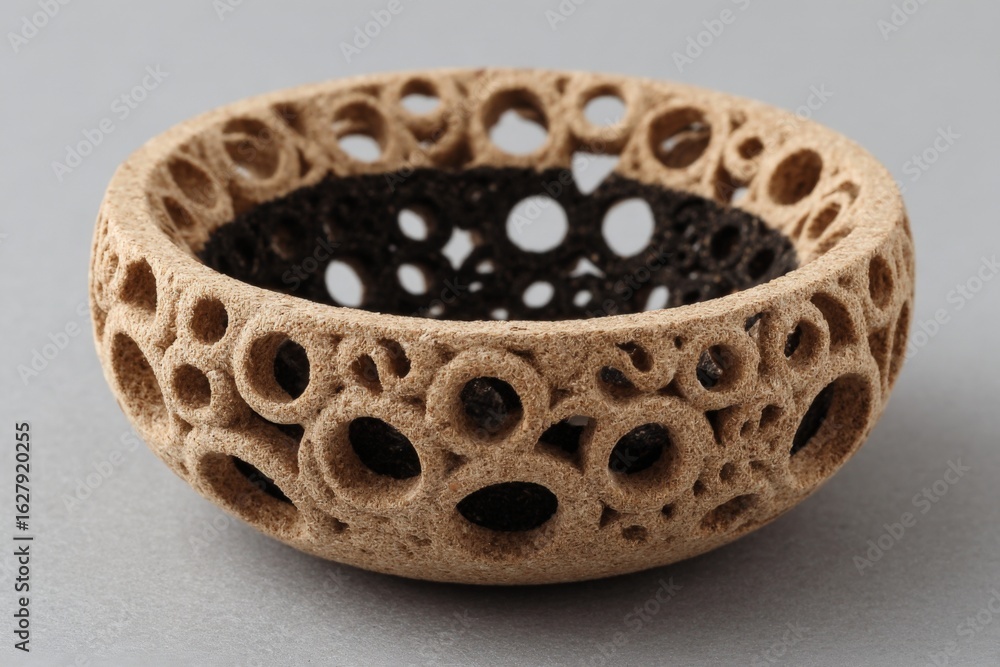 Poster intricately designed decorative bowl crafted from natural materials with unique patterns and texture