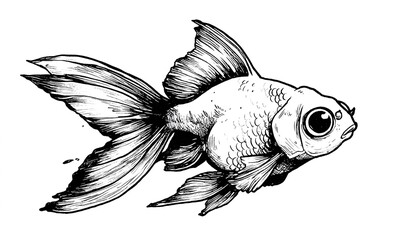 Illustrazione a linea di pesce rosso, bianco e nero