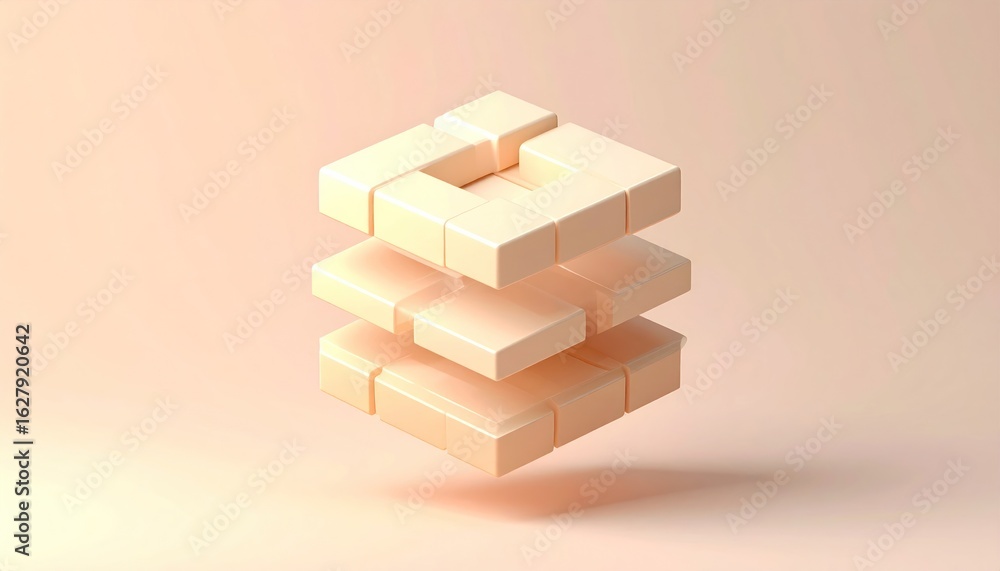 Aufkleber futuristic cube design in pastel beige with three layered blocky forms against a clear background