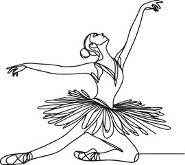 Ballet Dancer ballerina. Line Art Drawing.