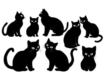 Discover a charming new set of cat silhouette icons, meticulously crafted with a transparent background for effortless integration into various creative endeavors.