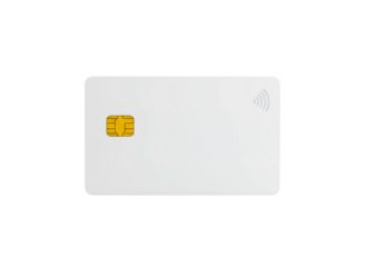 Blank white credit card with chip isolated on transparent background