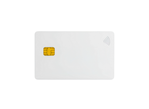 Blank white credit card with chip isolated on transparent background