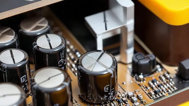 Close-up view of capacitors on circuit board components