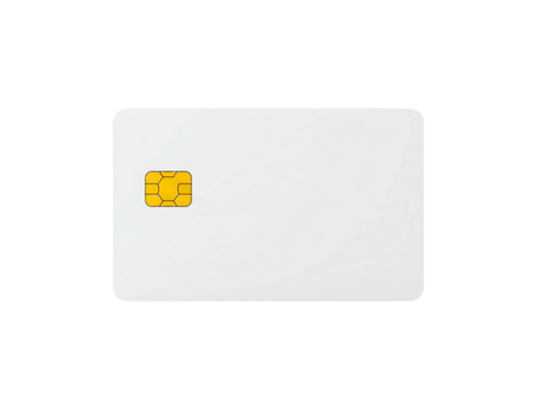 Blank white credit card with chip isolated on transparent background
