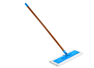 Blue mop with wooden handle isolated on transparent background
