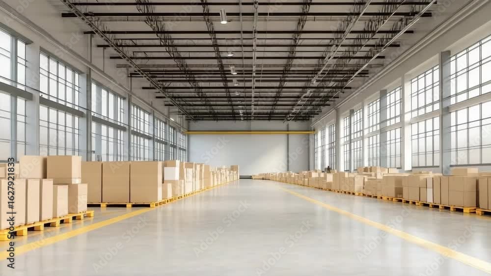 Poster organized warehouse with tidy boxes and layout