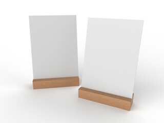 3D Realistic table stand, table tent mockup with metal base and white paper acrylic. Blank card...