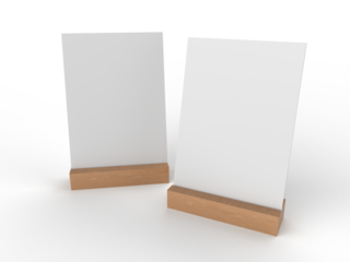 3D Realistic table stand, table tent mockup with metal base and white paper acrylic. Blank card holder display information for menu label, restaurant, cafe, banner, picture stand, sign holder, ads
