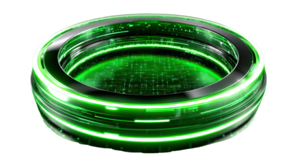 Cyber Ring with Illuminated Glow: A futuristic, tech-inspired ring featuring a glowing neon green design, hinting at advanced technology, data transfer, and digital connectivity.