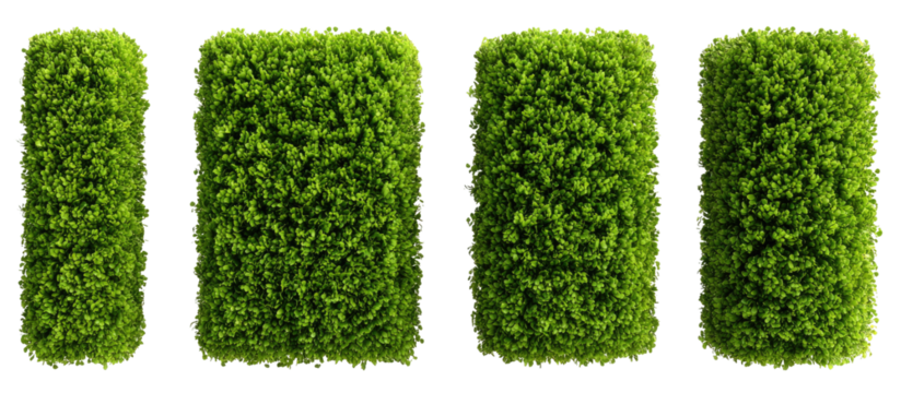 Four rectangular patches of dense, vibrant green foliage