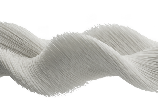 Abstract swirling white fiber texture isolated on transparent background