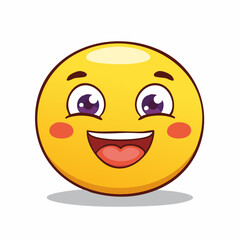 Fototapeta premium Yellow emoticon with a cheerful smile, blush and bright eyes expresses joy and happiness