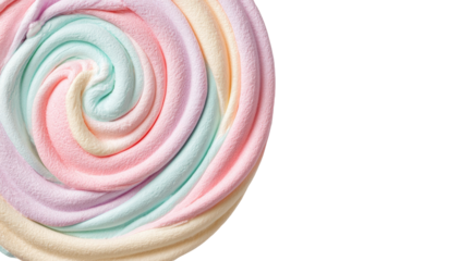 Close-up of a swirl-patterned, pastel-colored candy