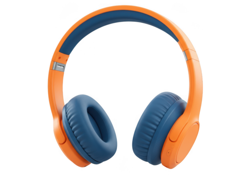 Orange and blue headphones isolated on a transparent background, offering a stylish way to enjoy your audio