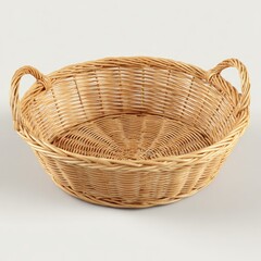 Fototapeta premium Round shallow wicker basket with handles
