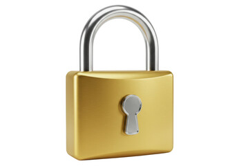 Naklejka premium Golden padlock with silver shackle isolated on transparent background