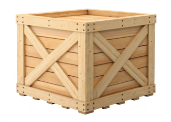 Wooden crate isolated on a transparent background.
